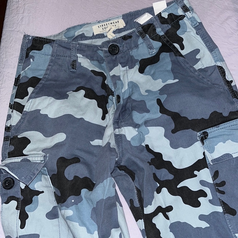Blue Camouflage High Waisted Cargo Pants